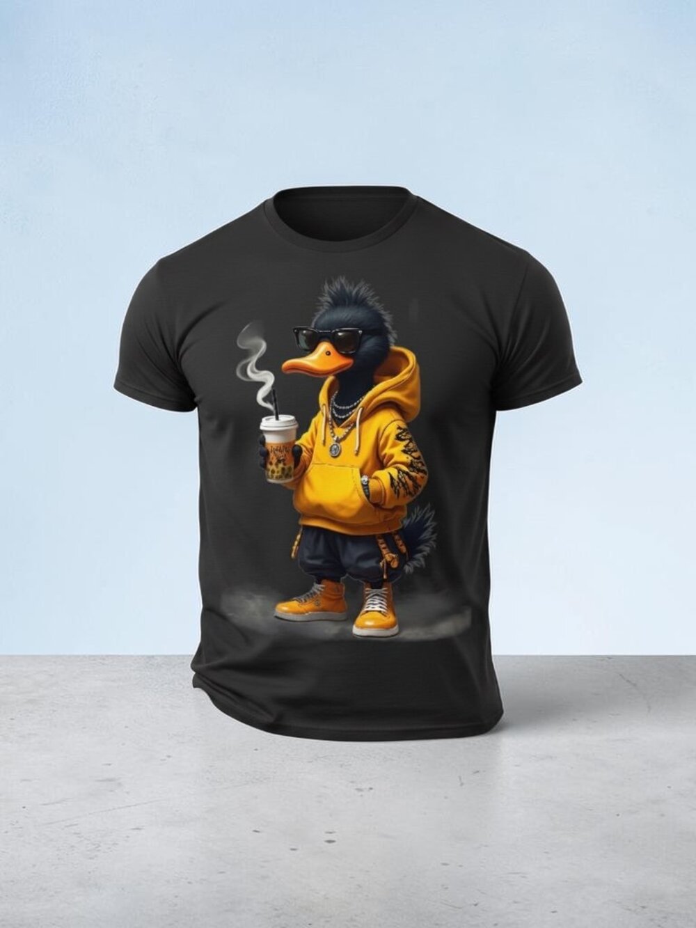 Men's Graphic T-Shirt - Yellow Hoodie Hip Hop Duck - Size L